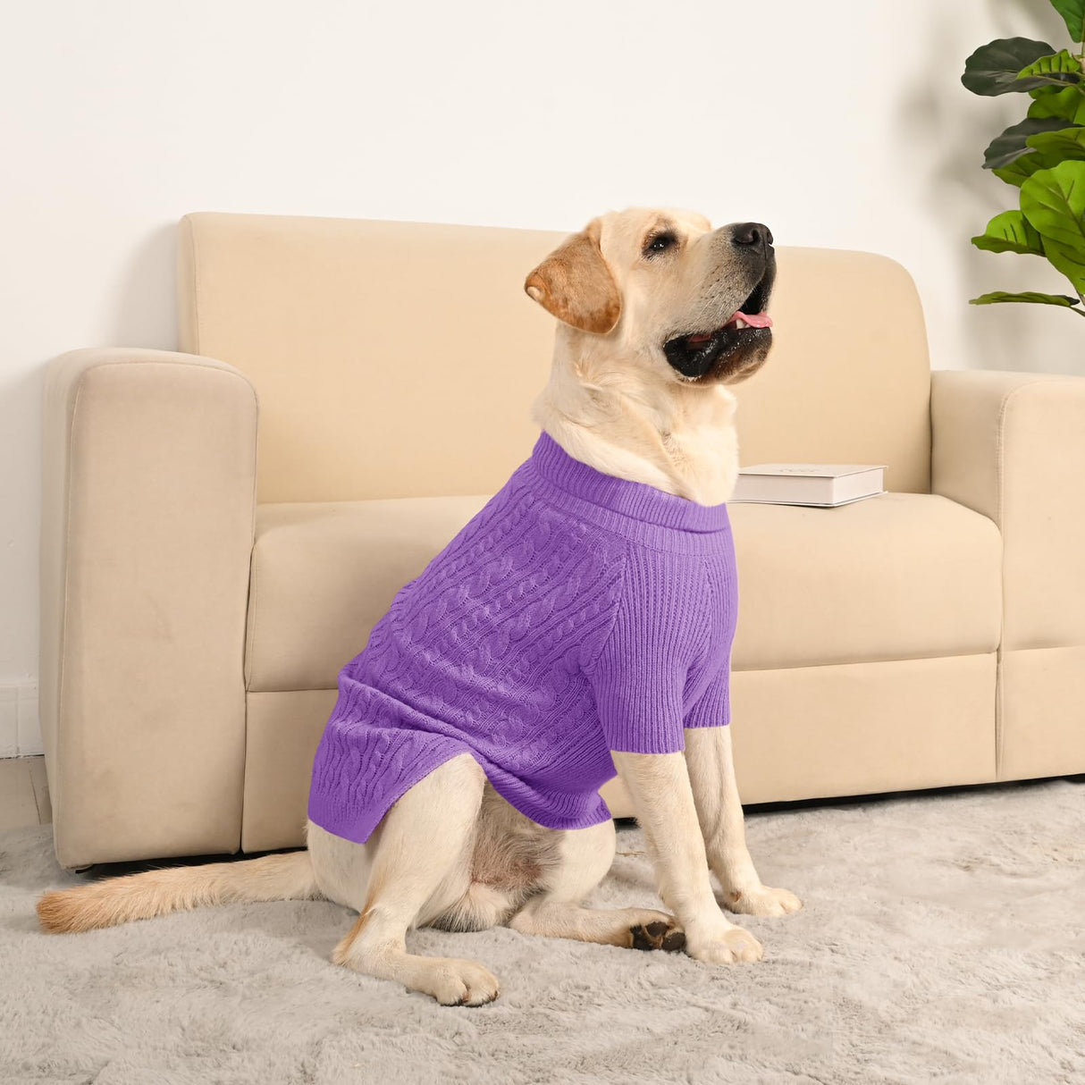 KCFESTIHUE Dog Sweater for Big Dogs Boys Girls Turtleneck Pullover Cable Knit Winter Stretch Clothes Labrador Bulldog Pitbull Doberman with Long Sleeves (XL, Purple)