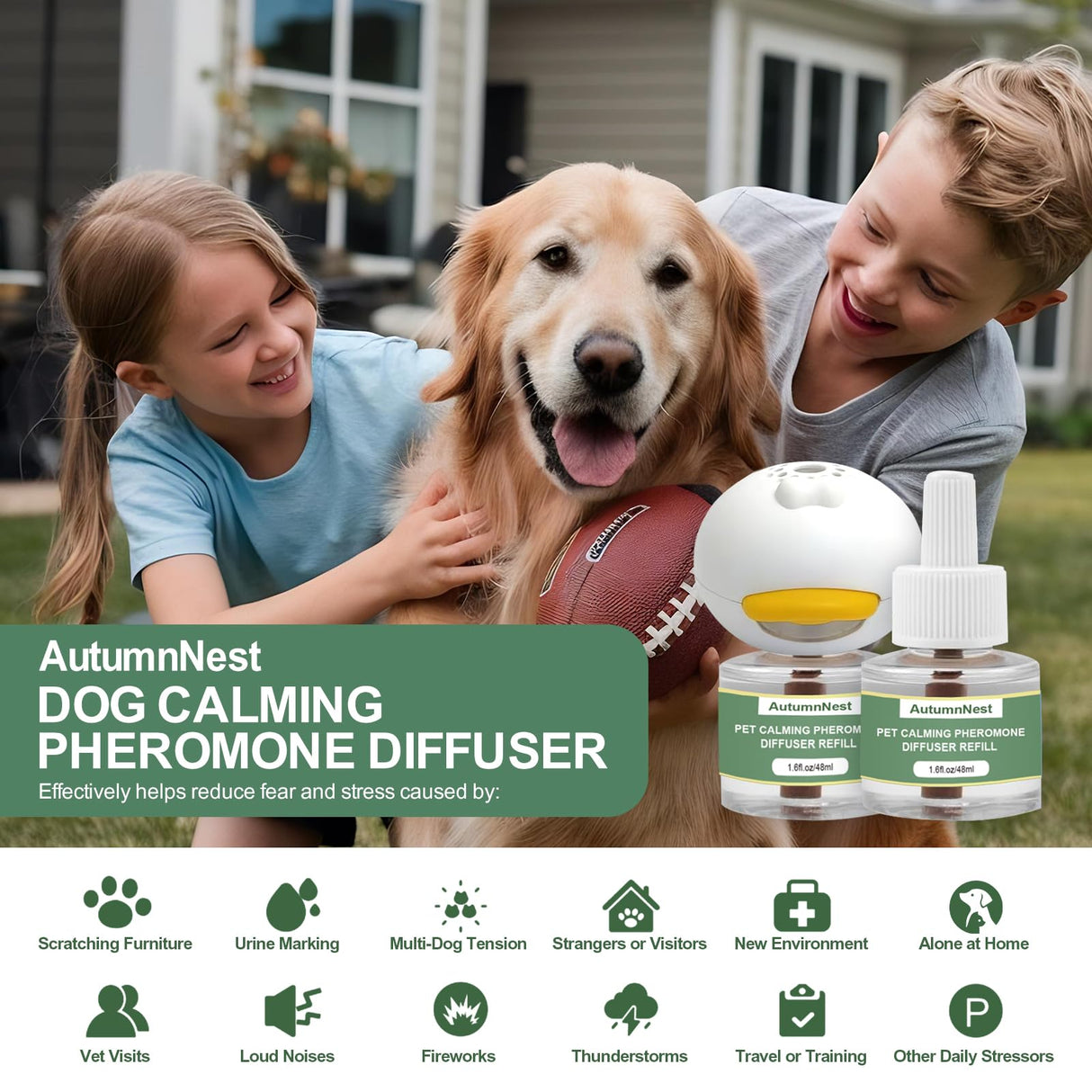 14 IN 1 Dog Calming Diffuser Kit with Night Light | 4 Plug-in Diffusers + 10 Refills (48ml Each) | New Formula Pheromone for Dogs | Anxiety Relief, Stop Barking, Reduce Stress | 300 Days Supply
