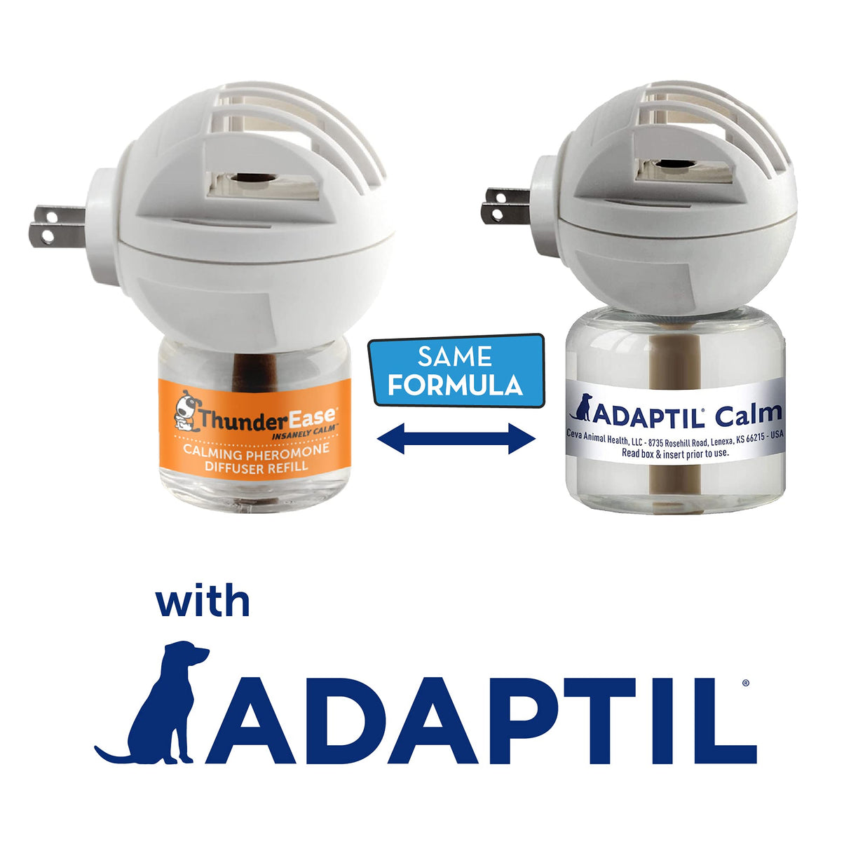 ThunderEase Dog Calming Pheromone Diffuser Kit | Powered by ADAPTIL | Vet Recommended to Relieve Separation Anxiety, Stress Barking and Chewing, and the Fear of Fireworks and Thunderstorms (60 Day Sup