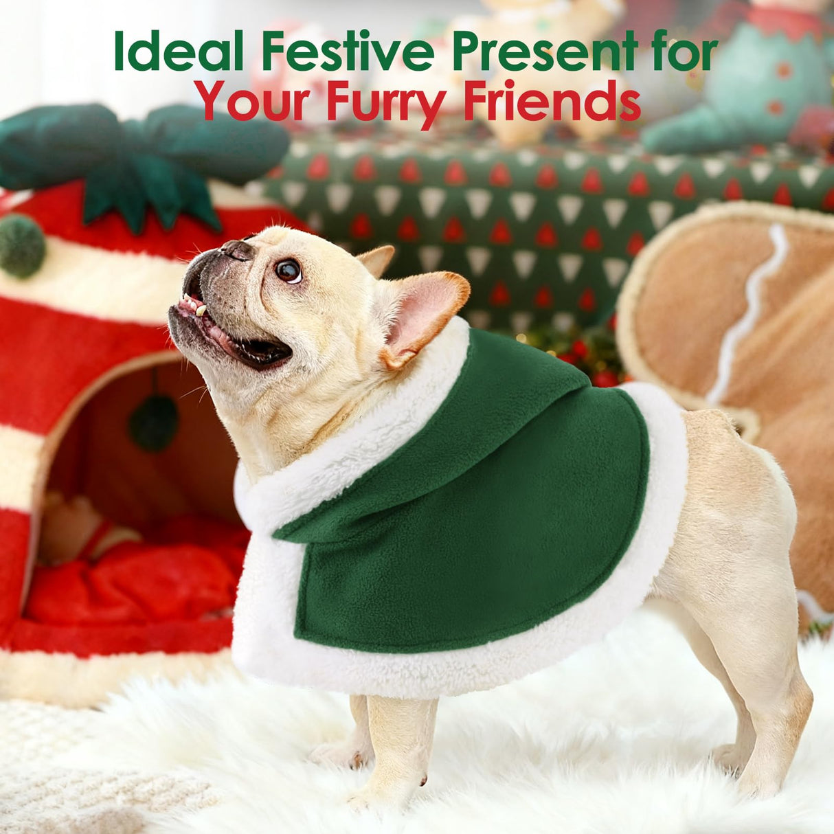 AOFITEE Dog Christmas Cloak - Christmas Dog Costume, Funny Green Pet Santa Cloak with Hat for Small Dogs, Soft Fleece Xmas Cape Holiday Party Outfit for Cats & Puppy, Medium Large Dogs