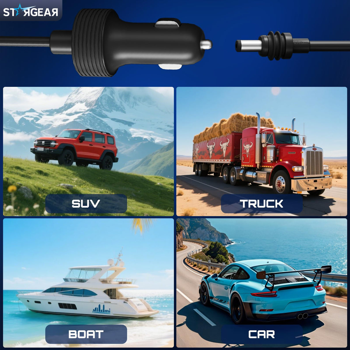 Stargear Starlink Mini Cable 12V Power Cable 3M/10FT, Starlink Mini Accessories 16AWG Cigarette Lighter to DC Cord, 12V-48V Car Charger Car Adapter