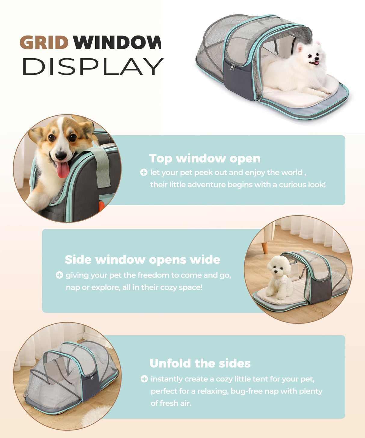 Expandable Cat & Small Dog Carrier Backpack, Soft-Sided Airline-Approved Pet Travel Bag with Dual-Side Expansion, Under-Seat Fit, Breathable Mesh, for Hiking, Vet Visits & Trips (Up to 22 lbs)