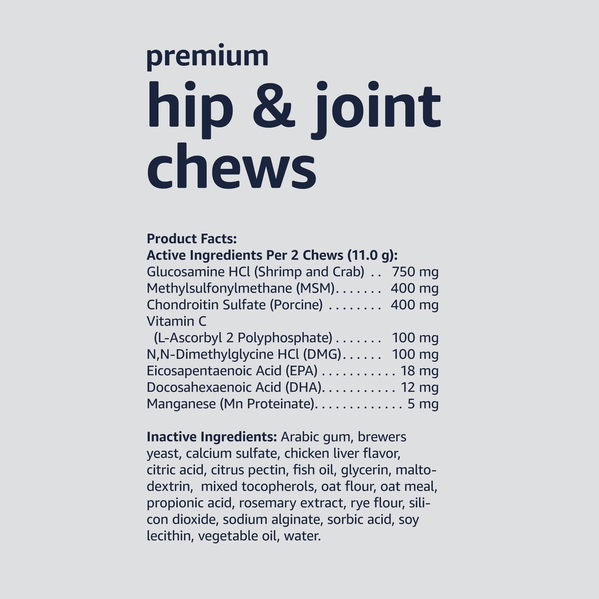 Amazon Basics Premium Dog Hip & Joint Supplement Chews with EPA and DHA, 120 Count (Previously Solimo)