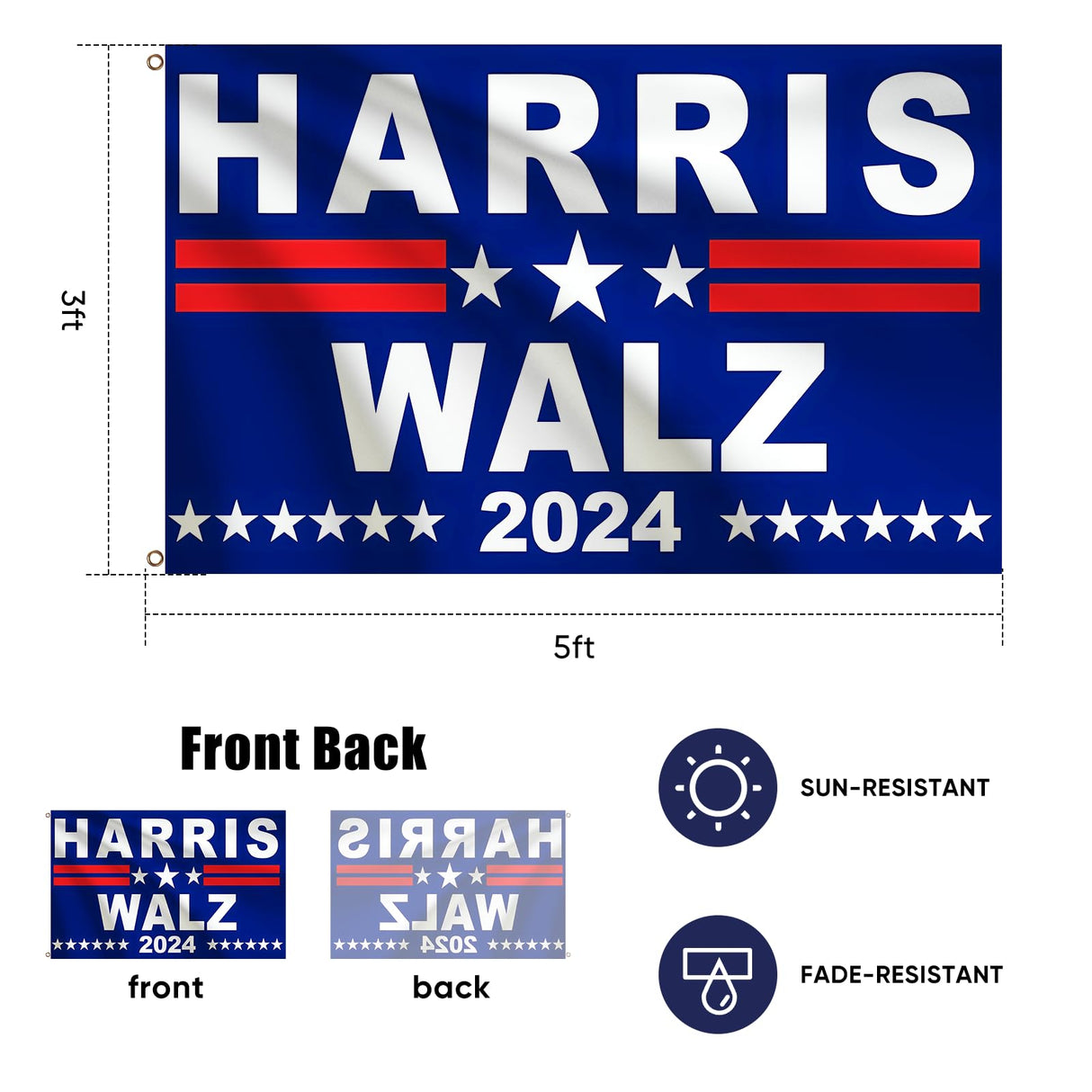 Harris Waltz 2024 Flag - 3x5Ft Outdoor Garden Flag Kamala Harris for President FlagYard Sign Garden Flag Double Sided Indoor Outdoor Home Decor
