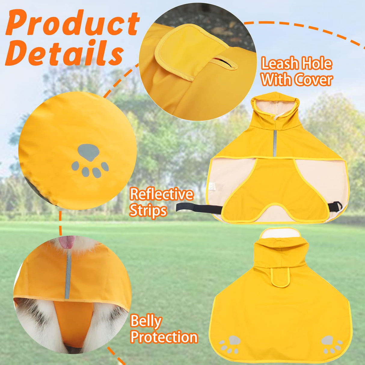 Dog Raincoat Hooded Slicker Poncho - Reflective Lightweight Pet Rain Jacket Coat,Dog Waterproof Raincoat with Adjustable Belly Strap for Small,Medium, Large Dogs