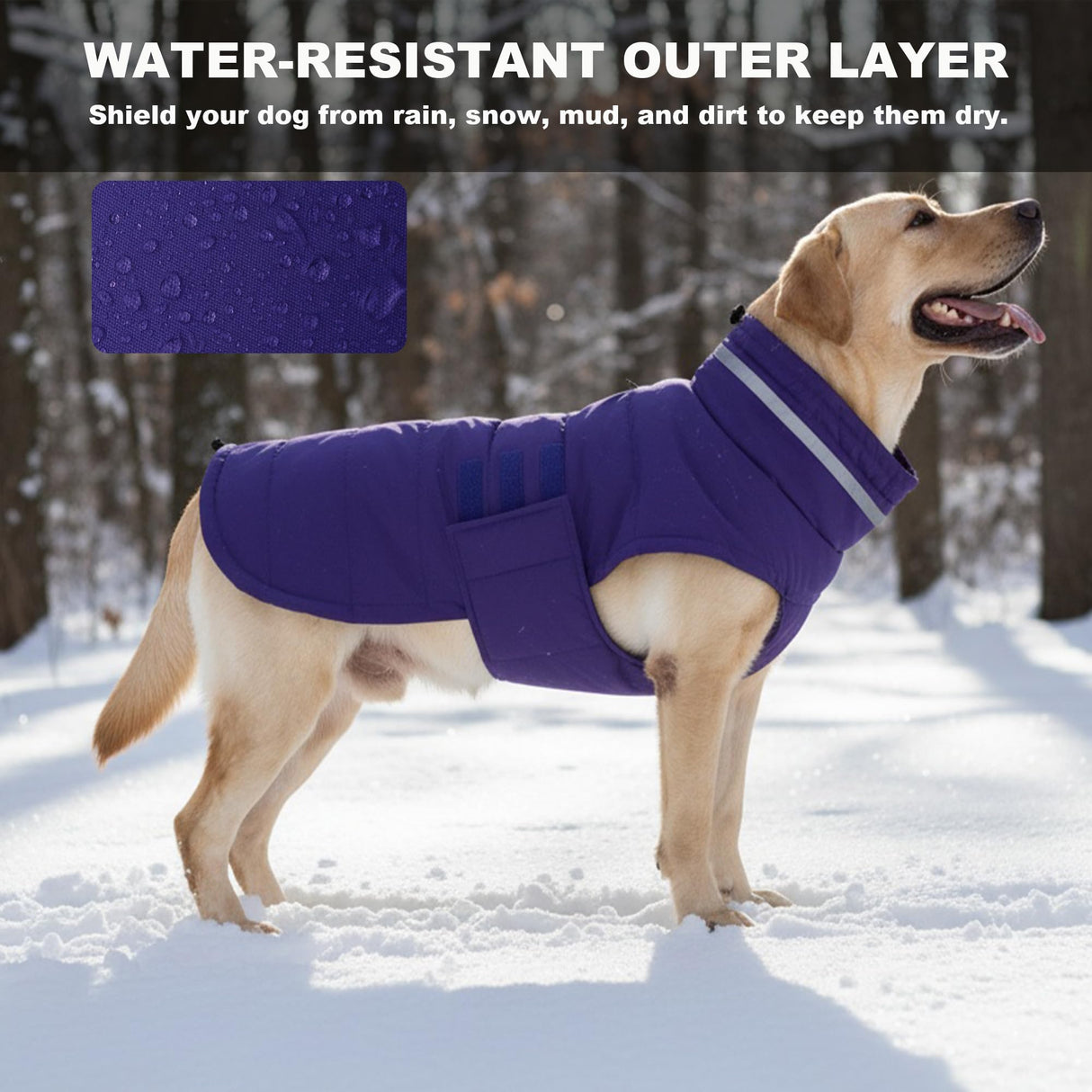 Mklhgty Waterproof Dog Coat for Small Dogs, Warm Dog Winter Jacket, Reflective Windproof Turtleneck Dog Cold Weather Coats with Adjustable Hook & Loop - Purple - S