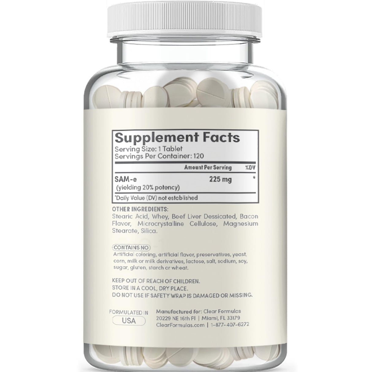 Liver Support for Dogs with SAM-e - Chewable SAM-e for Dogs Bone Mood Brain and Liver Support Supplement with Easy Absorption 225mg S-Adenosyl-L-Methionine - Made in a cGMP US Lab (Single)