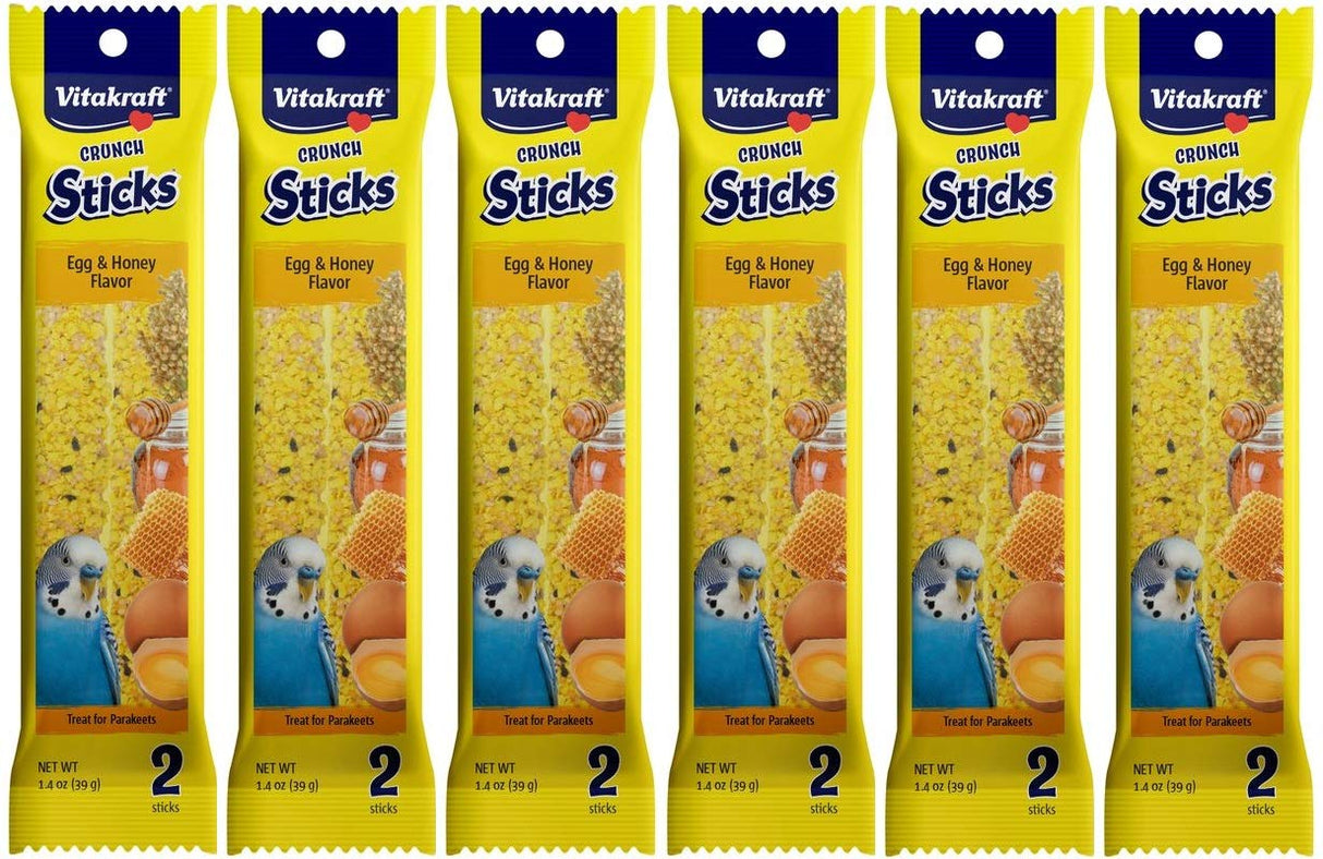 Vitakraft 6 Pack of Crunch Sticks Egg & Honey Flavor Parakeet Treats, 2 Sticks Per Pack