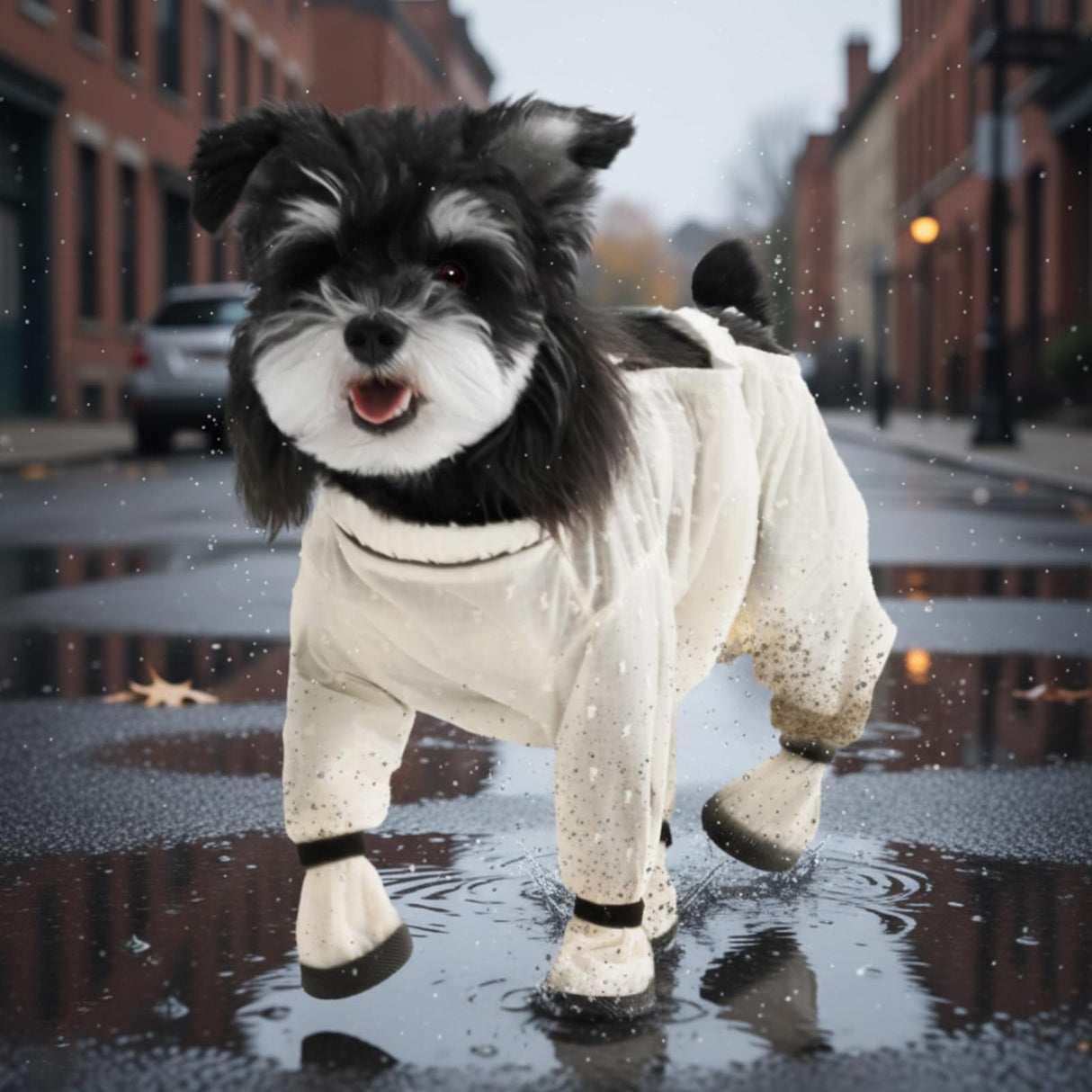 Anti Dust Pants with Shoes for Dogs, Dog Suspenders Boots, Waterproof Protective Dog Clothing, Medium Size, Jacquard Chiffon Waterproof Coated Fabric