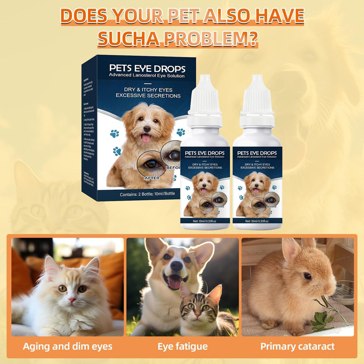 BrennenstuhlCataract Drops for Dogs - Pet Dog Eye Drops for Relieving Eye Itching and Clean Tear Stains - Removing Eye Stains - Improving Clarity - All Natural Pet Eye Health Care (2Pcs)