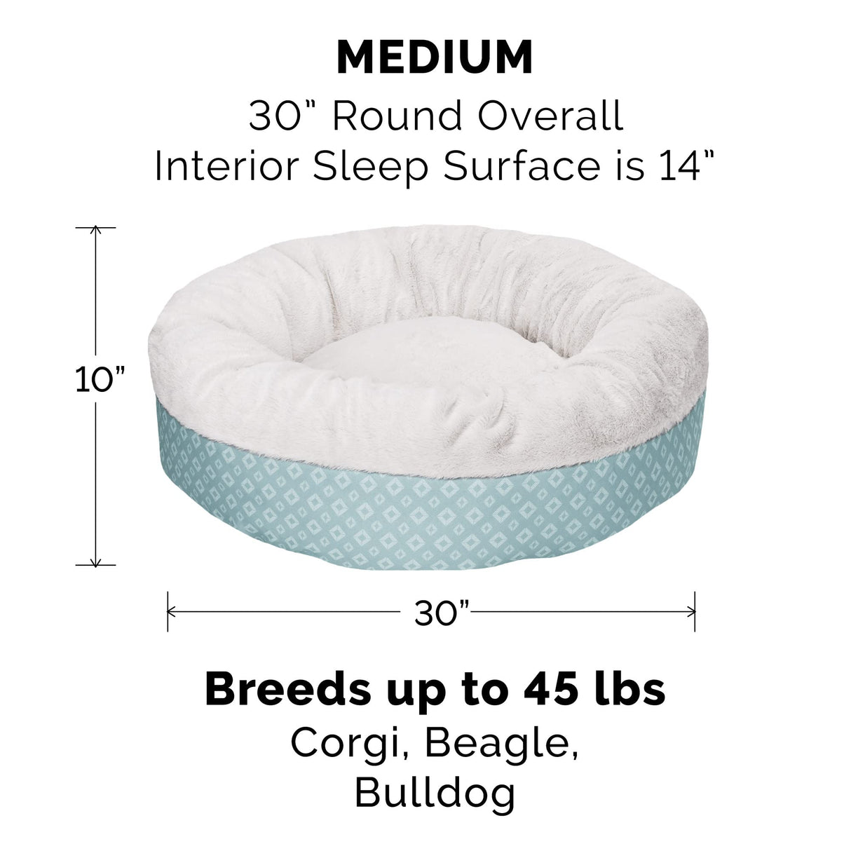 Furhaven Replacement Donut Dog Bed Cover Plush & Diamond Print Calming Cuddler, Machine Washable - Aqua, Medium