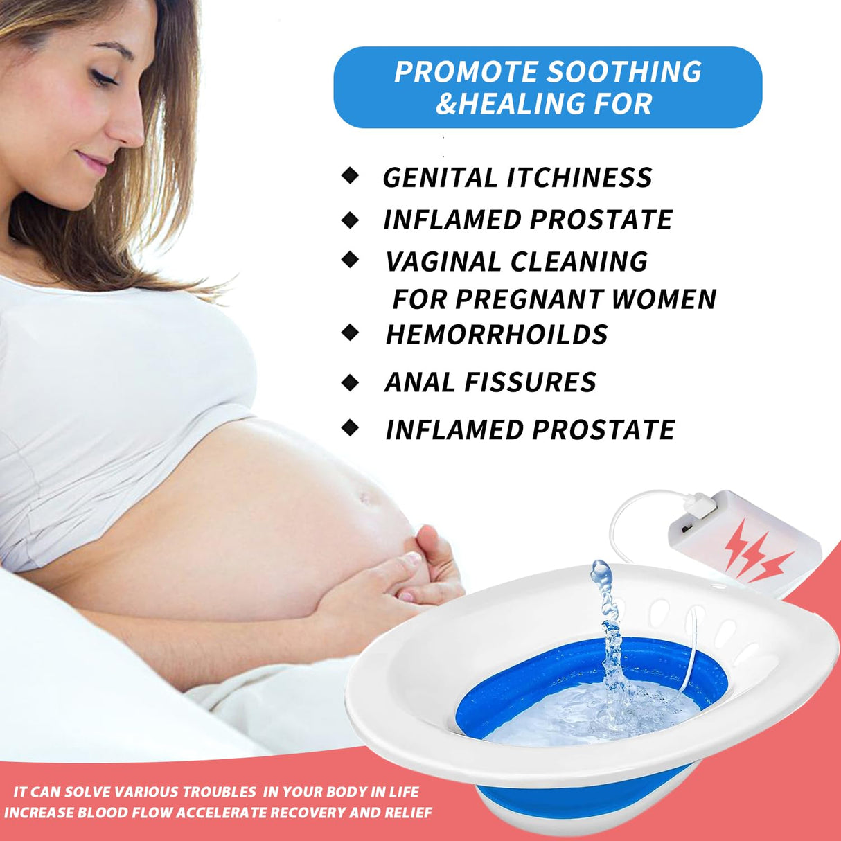 Electric Sitz Bath,Sitz Bath for Hemorrhoids,Sitz Bath for Toilet Seat,Sitz Bath for Postpartum Care,Collapsible Sits Bath Kit for Women,Easy to Store,Flusher Hose,Wide Seat,Deeper Bowl(Electric Blue)