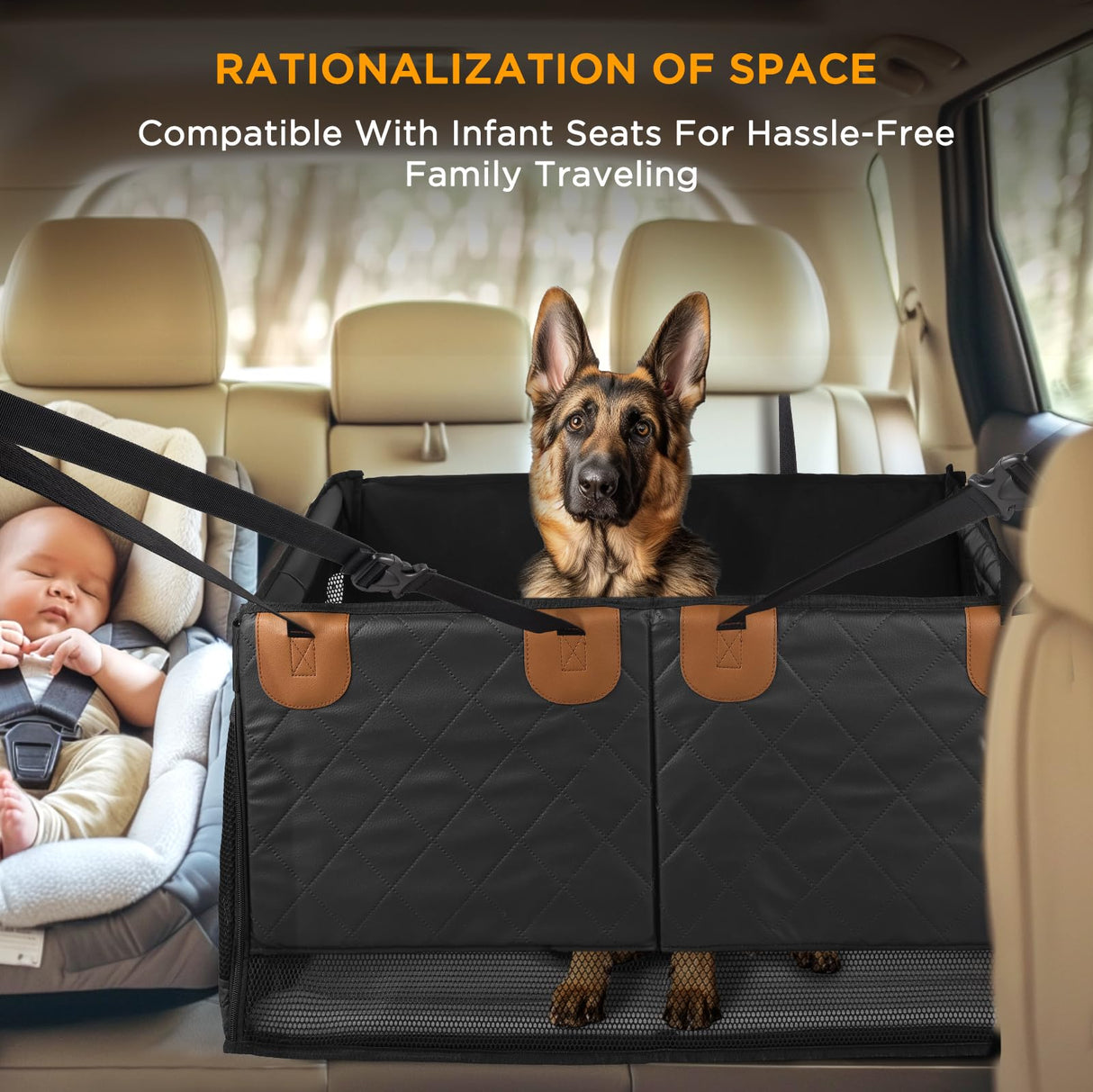 BONTHEE Back Seat Extender for Dogs,Hard Bottom Dog Car Seat Cover for Back Seat Holds 400lbs,Waterproof Anti-Scratch PU Leather Backseat Extender for Dogs,Dog Hammock for Car SUV Truck