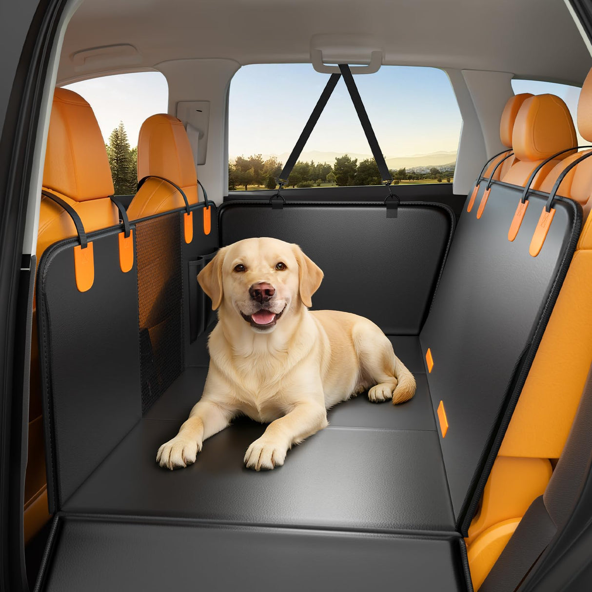 FALDAA Dog Car Seat Cover, Back Seat Extender for Dogs 400LBS Capacity, Dog Hammock for Car PU Leather, Hard Bottom Dogseat Cover Universal Car Fit, Waterproof DogSeat Cover for Car SUV Truck