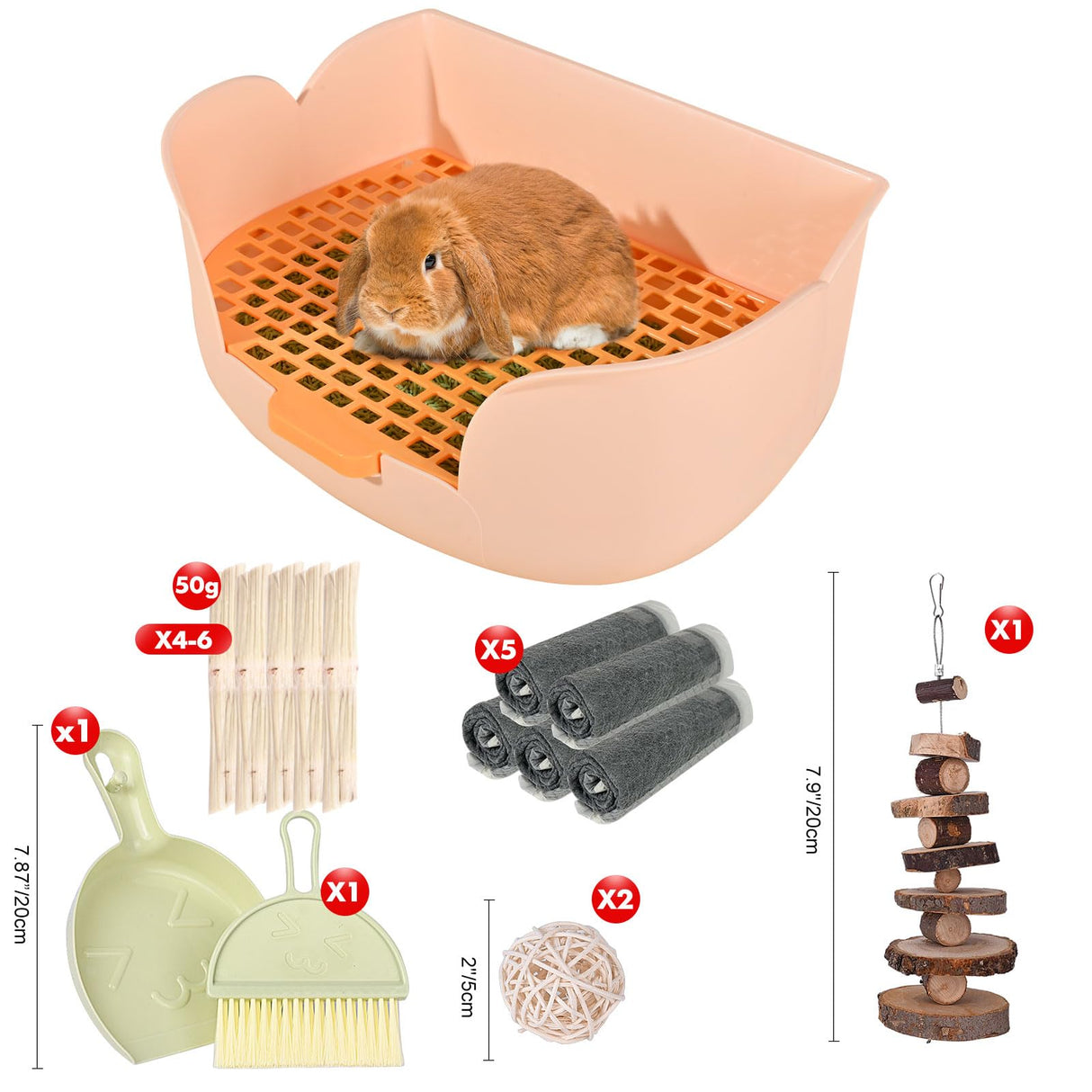 RUBYHOME Large Bunny Litter Box (15.5" x 11.1" x 6.2") Small Animal Litter Pet Toilet Potty Trainer Corner Litter Bedding Box Pet Pan for Rabbit Guinea Pig Easy to Clean (Orange)