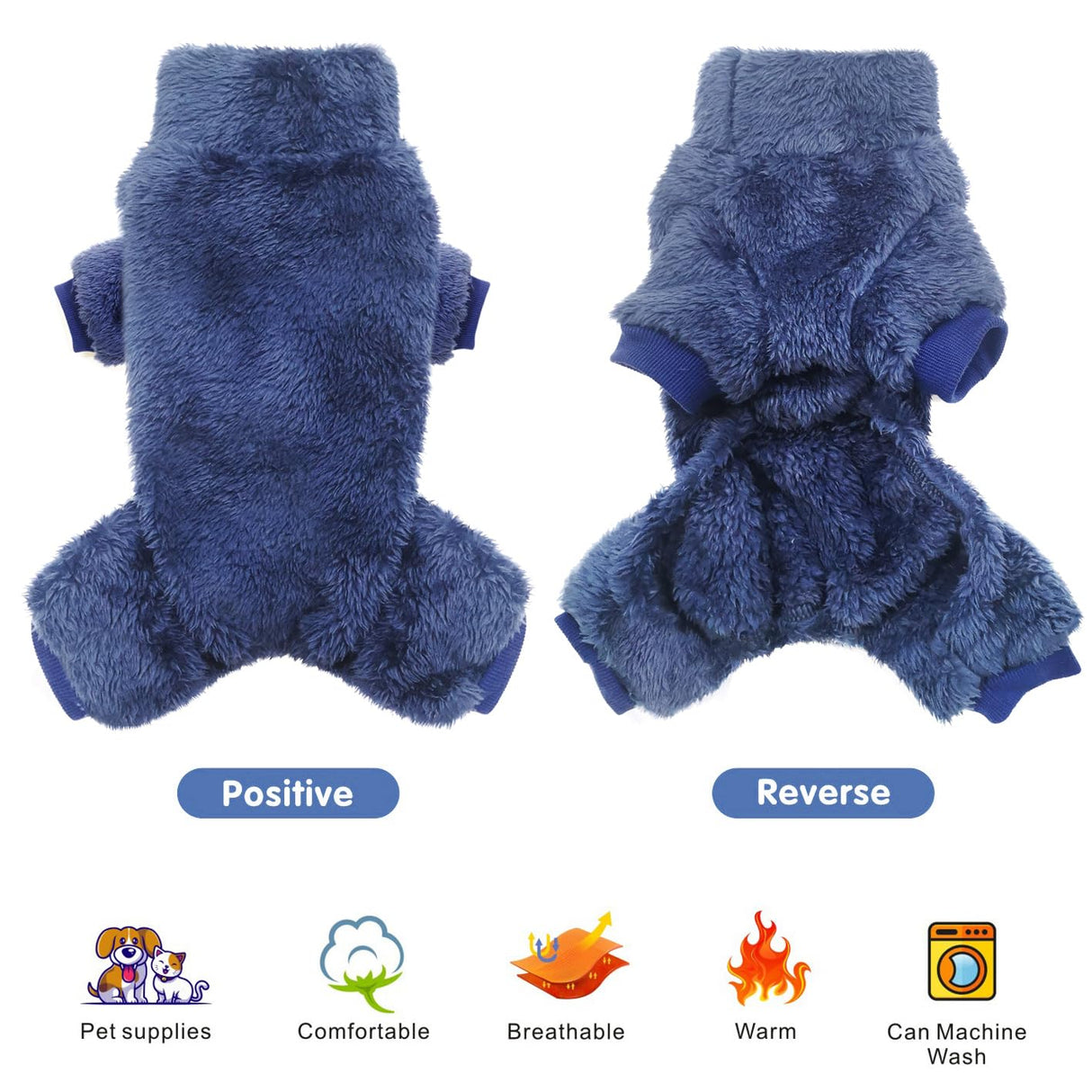 Idepet 3 Pack Fuzzy Velvet Dog Pajamas, Plush Dog Sweater Onesie Soft Pet Clothes Winter Outfit Doggy Pjs Puppy Jumpsuit, Cat Coat, XS