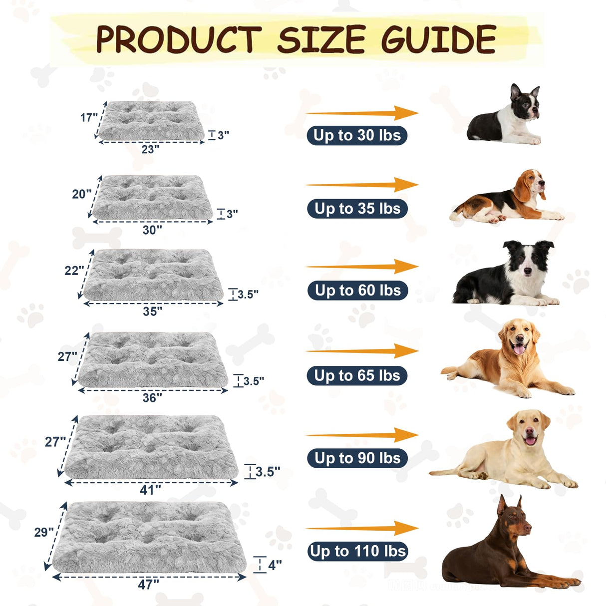 Razyzil Washable Dog Bed for Small to Large Dogs, Calming Anti Anxiety Medium Dog Bed, Deluxe Plush Faux Fur Crate Beds, Comfy Fluffy Kennel Pad Pet Sleeping Mat with Non-Slip Bottom, 41"x27", Gray