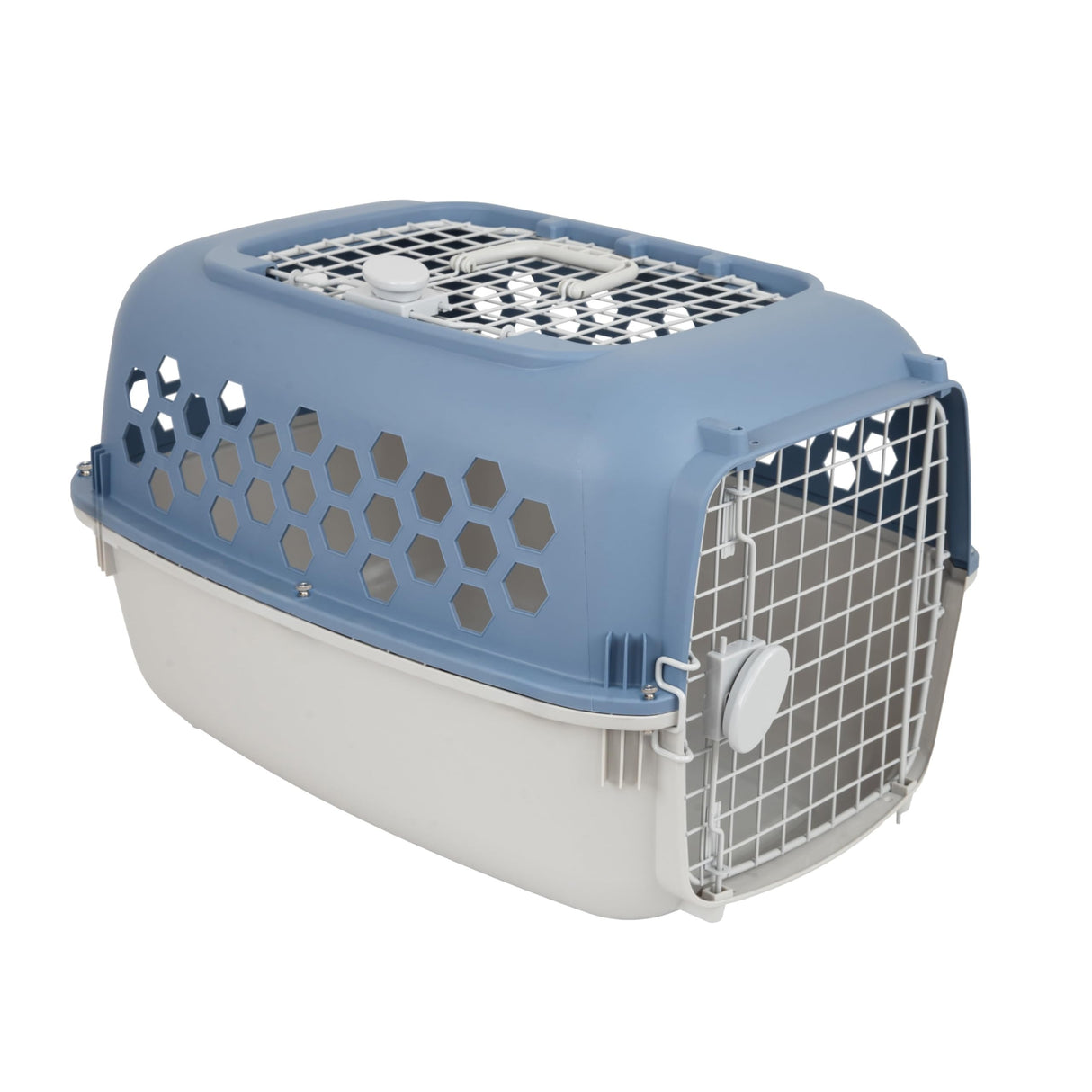24" Pet Kennel Carrier for Small Dogs & Cats, Portable Travel & Home Use Two-Door (Top/Front Loading) Plastic Crate for 15-25 lbs Pets, Durable Blue