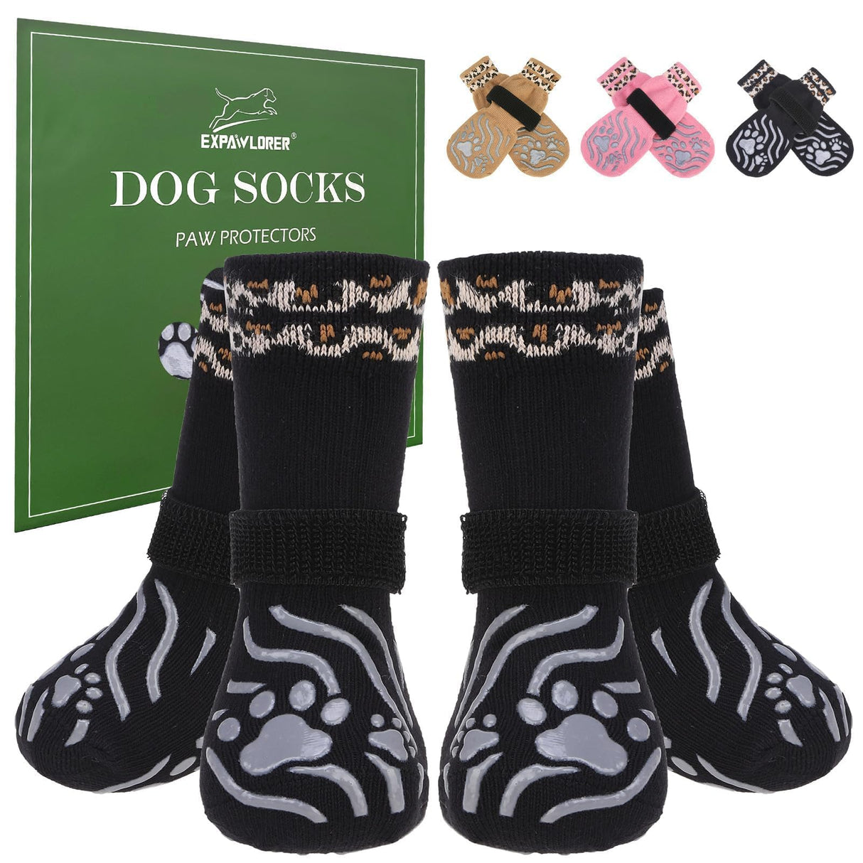 EXPAWLORER Dog Socks for Hot Pavement to Prevent Licking Paws, Anti Slip Doggie Grippy Booties Shoes for Hardwood Floors, Boots & Paw Protectors for Small Medium Large Senior Dogs Black XL