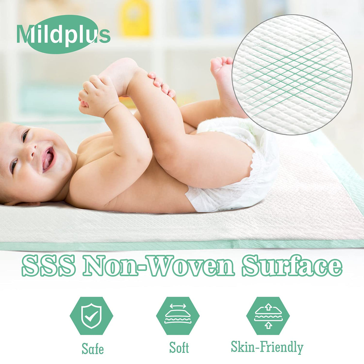 MILDPLUS Bed Pads with Adhesive Strips 30'' X 36'' Disposable Underpads Extra Large Thicker Incontinence Pads for Unisex Adult, Senior, Kids and Pet (30 Count)