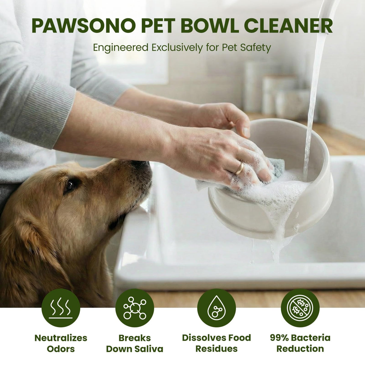 Pet Bowl Cleaner Mousse - Vet Enzyme Formula for Bird Baths & Feeders | Lick-Safe, No Residue | Works on Cat Dishes, Fountains, Toys & Birdhouses (350ml/12oz)