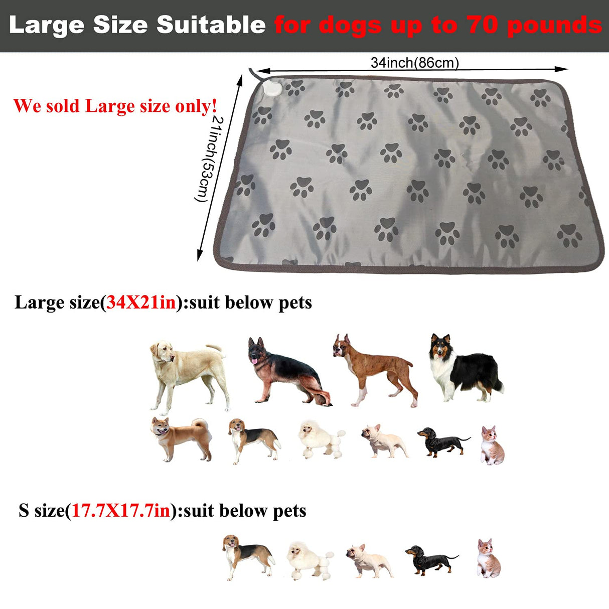 DEOMAN Waterproof Pet Heating Pat for Dogs & Cats - Chew-Resistant Cord, Temperature Adjustable,Power-Off Protection - Fits Whelping Box, Dog House (34"x21")