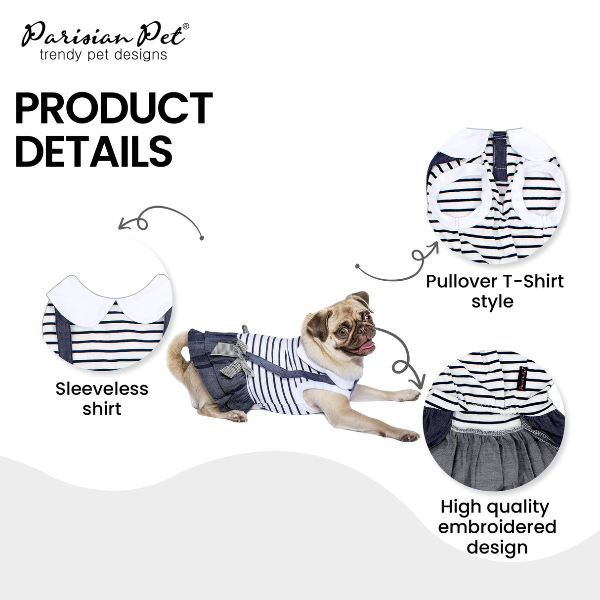 Parisian Pet Preppy Dog Dress - Summer Clothes for Small Dogs Girl - Stylish Sleeveless Pet Outfit - Designer Dog Apparel - Lightweight and Breathable Puppy Clothes - Comfortable Skirt for Dogs