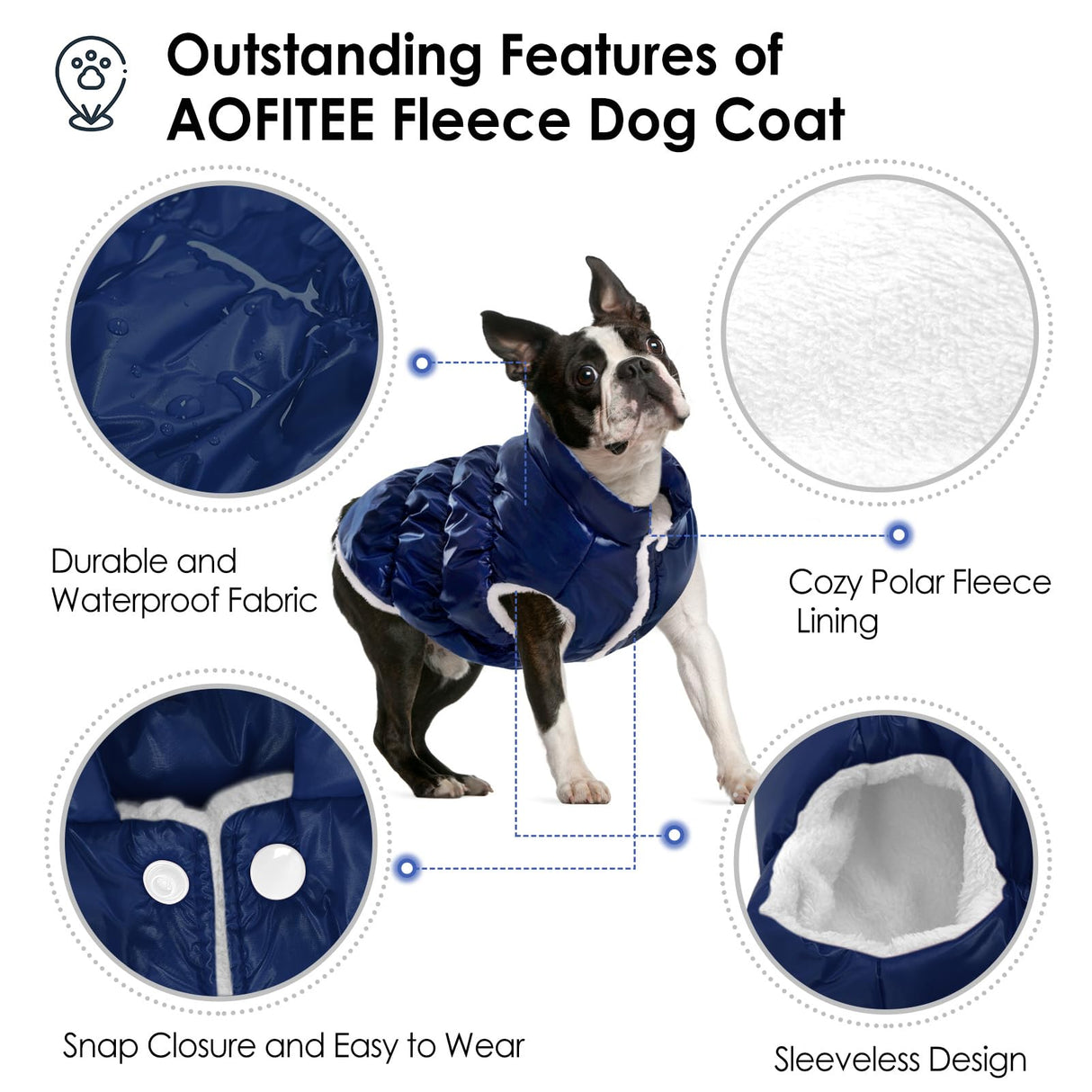 AOFITEE Dog Coat, Waterproof Dog Jacket, Winter Coats for Small Dogs, Windproof Dogs Puffer Jacket, Fleece Pet Snowsuit Puffer Vest with Snap Closure, Cold Weather Coats for Boy Girl Puppy, Silver, S
