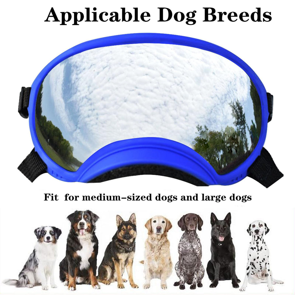 Soft Samll Dog Sunglasses Dog Goggles for Large Breed UV/Wind/Dust Protection Winproof Dog Puppy Sunglasses Pet Glasses Eye Wear with Adjustable Strap (Bule Frame & Silver Lens/Small)