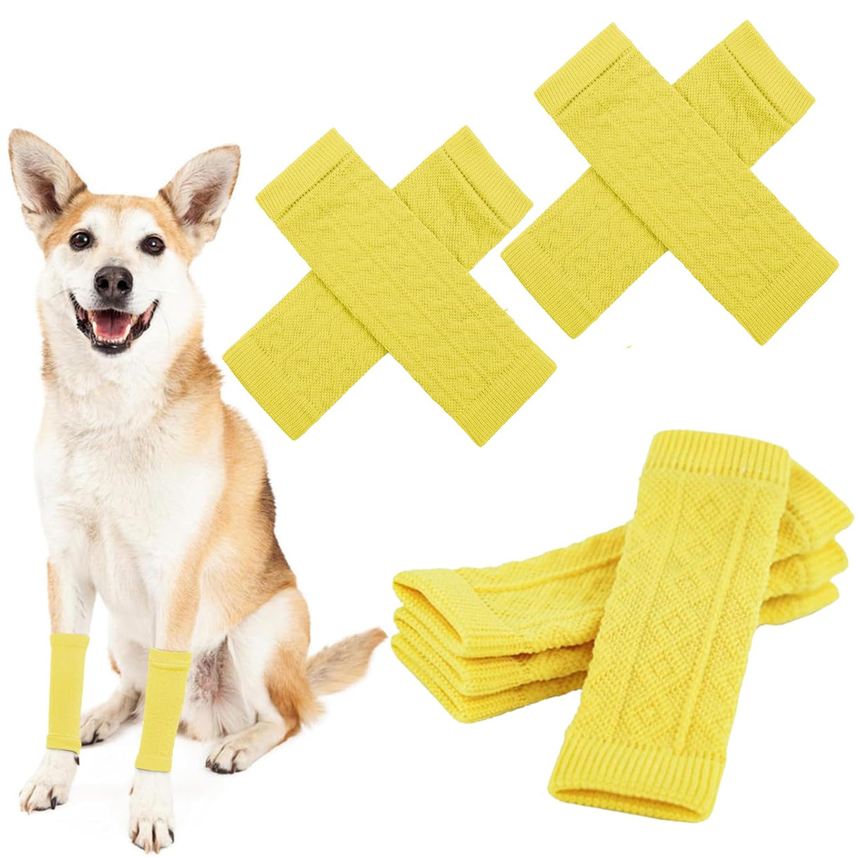8 Pcs Pet Dog Elbow Sleeve Protector Pets Leg Brace Knitted Sock Warm, Dog Elbow Wrap, Dog Leg Warmer Wrap Protector for Small,Medium Dogs Puppy Stocking Stuffers Puppy Cat Leg Sock (Yellow, L)