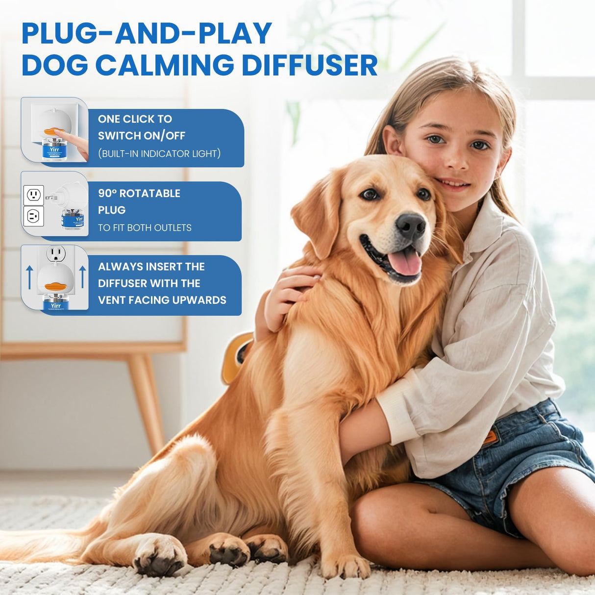 Yirr Dog Calming Diffuser, 4 in 1 Dog Pheromones Calming Diffuser, Relaxing Pheromone for Dogs Relief Stress Anxiety Reduce Aggression Barking, Help Train Dog to Pee, 1 Diffuser 3 Refill(48ml)