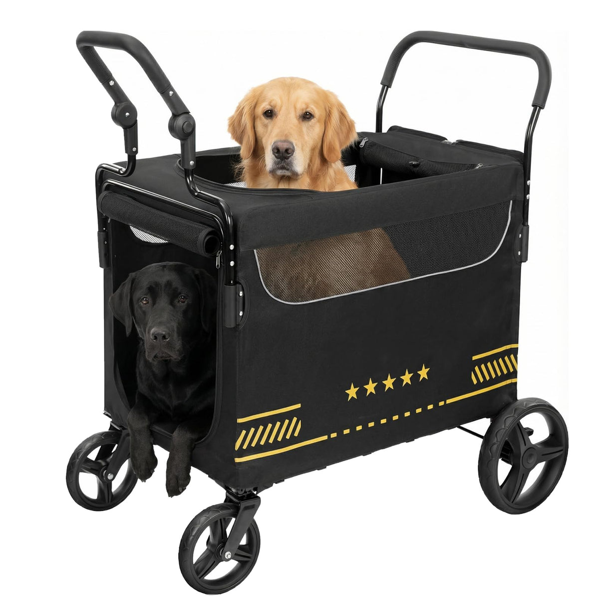 TTPet Extra Large Pet Stroller with Ramp, Dog Stroller for Large & Medium Dogs up to 180lbs, Foldable Dog Wagon with Dual Handle & Brake, Portable Puppy Travel Strollers for Cats & Dogs