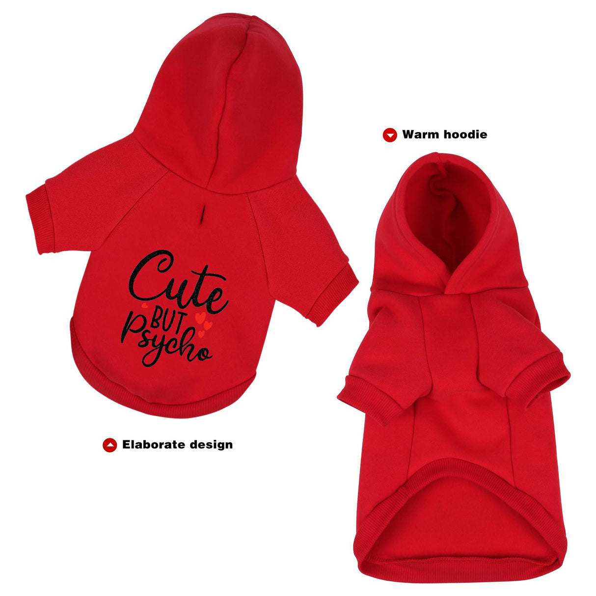 Cute but Crazy Dog Hoodie - Warm and Soft Dog Sweatshirt with Leash Hole, Fun Slogan Print, Cozy Winter Coat for Small Medium Dogs and Cats, Perfect for Cold Weather and Daily Walks.Red 3XL
