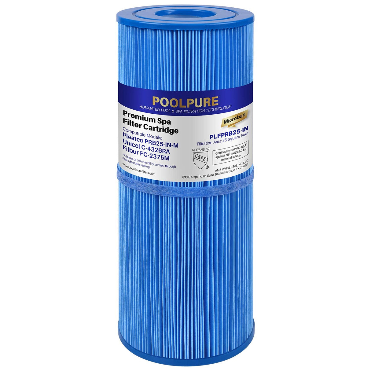 POOLPURE Antimicrobia PRB25-IN-M Spa Filter Replaces Unicel C-4326RA, Filbur FC-2375M, 3005845, 17-2327, 100586, 33521, 25392, 817-2500, 5X13 Drop in Spa Filter 1 Pack