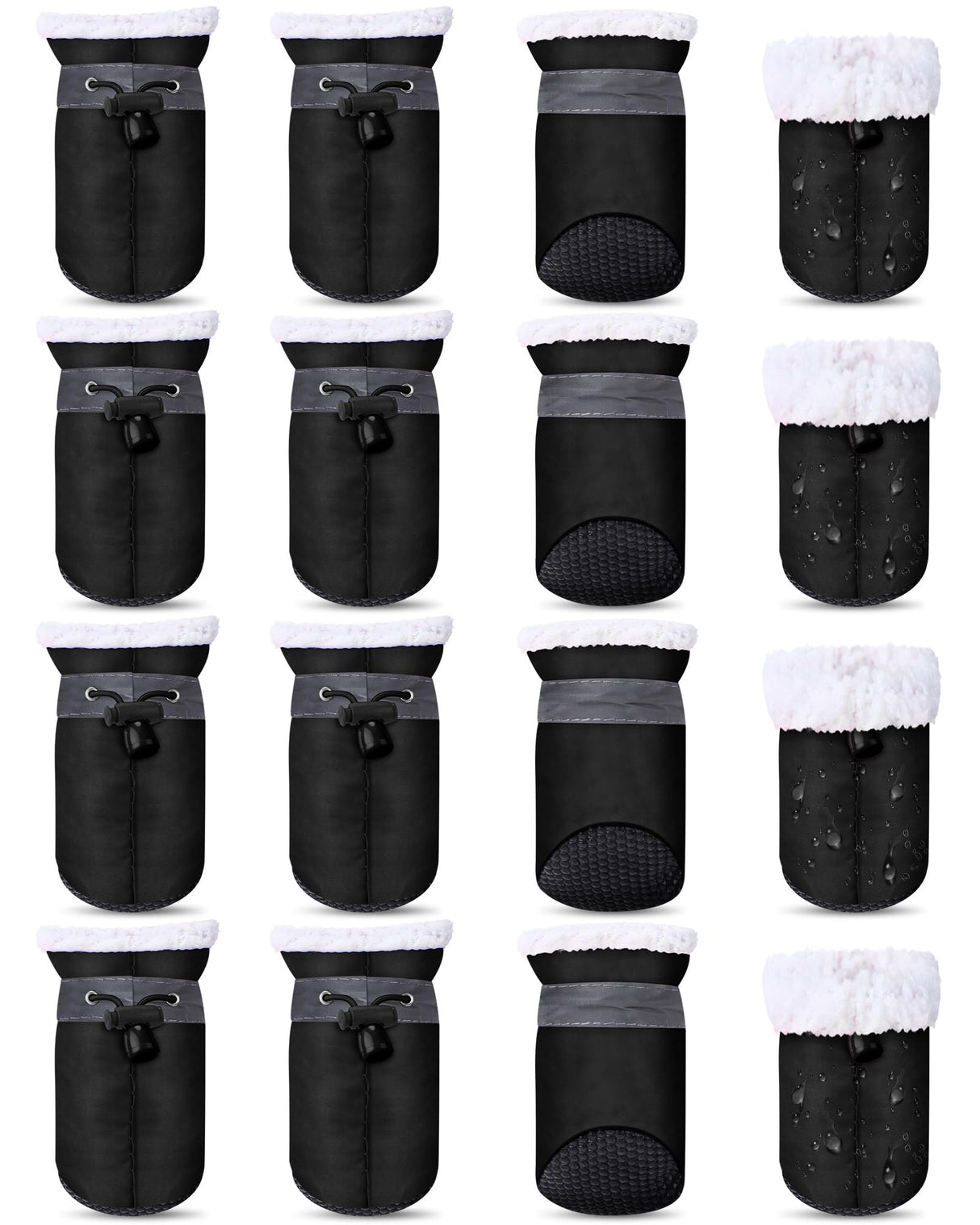 Weewooday 4 Sets 16 Pcs Waterproof Dog Shoes Rain Snow Boots Paw Protectors Breathable Dog Winter Boot Anti Slip Sock Shoe with Adjustable Drawstring for Pet(Black,Black,No. 2, 4x3.5cm)