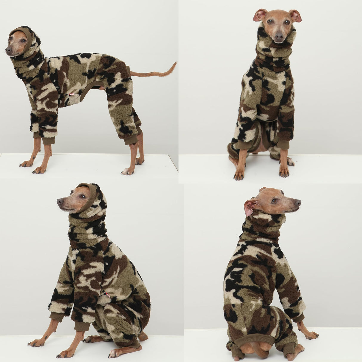 D Doggy Star Italian Greyhound Sweater Turtleneck Outfit Camo Warm Fleece Onesie Clothes Whippet for Dog Coat (XL,FLC Green Camo)