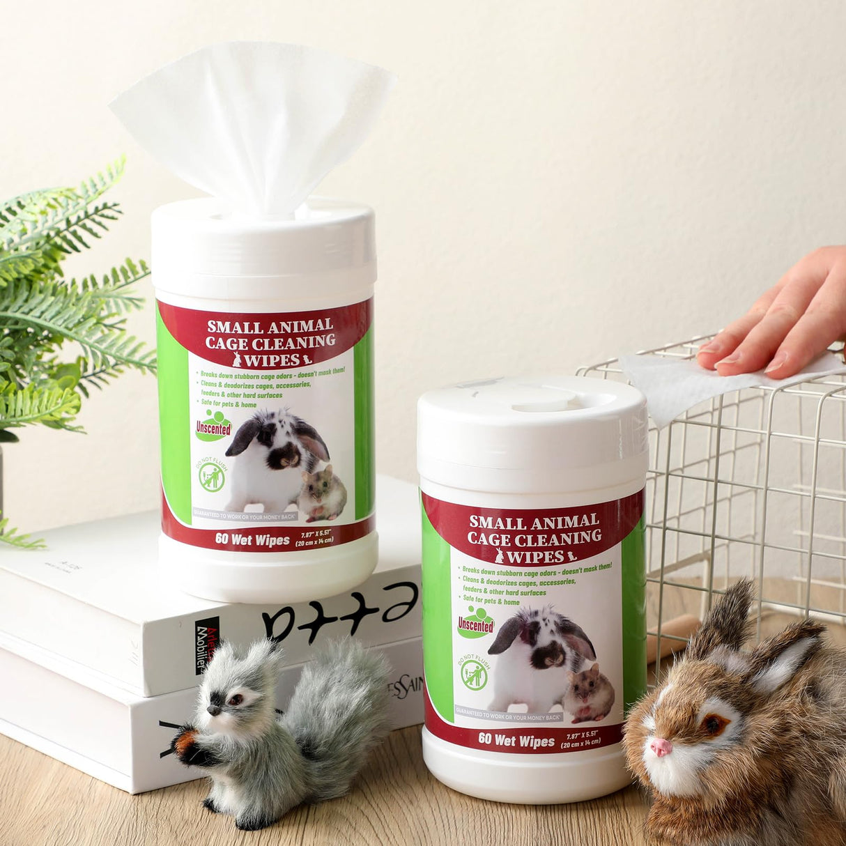 Yeyeplum 2 Pack Small Animal Cage Wipes 120 Count Small Animal Cage Clean up Wipes Removes Stubborn Caked-on Hamster Cage Cleaner for Pet Bunny Supplies Cleaning Deodorizing