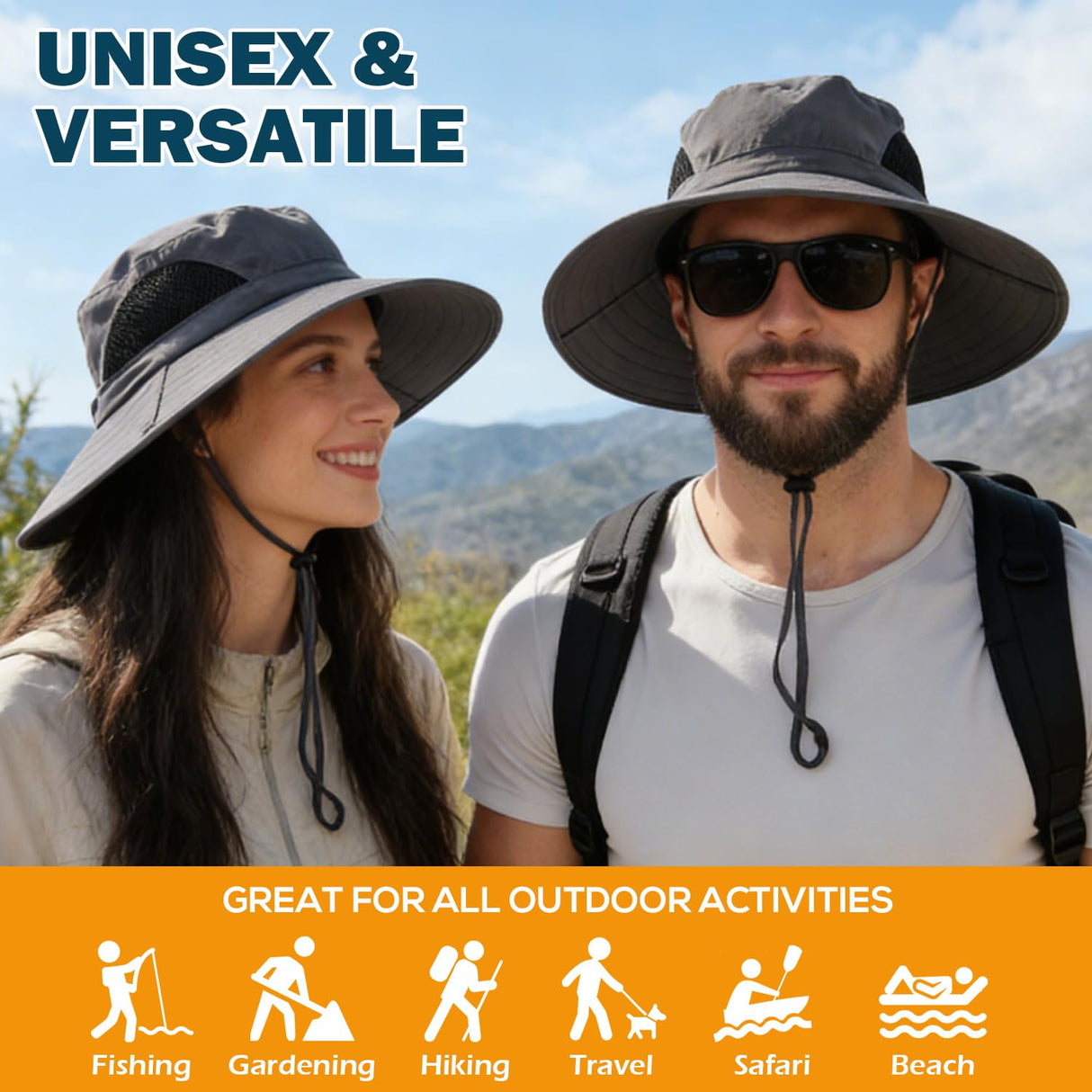 EINSKEY Men's Waterproof Sun Hat, Outdoor Sun Protection Bucket Safari Cap For Safari Fishing Hunting Dark Gray One Size