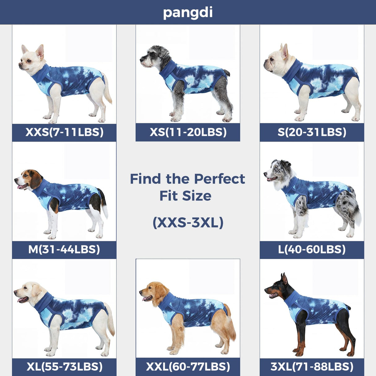 pangdi Recovery Suit for Dogs After Surgery, Spay Suit Female Spay & Male Neuter, Dog Onesie Body Suits for Post-Surgical, Abdominal Wounds and Skin Conditions, Blue, XL