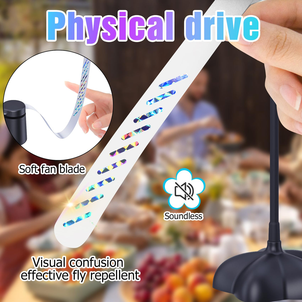 4 Pack Fly Fans for Tables, Fly Repellent Fan for Outdoor Indoor, Table Fans to Keep Flies Away with Holographic Blades for Picnic