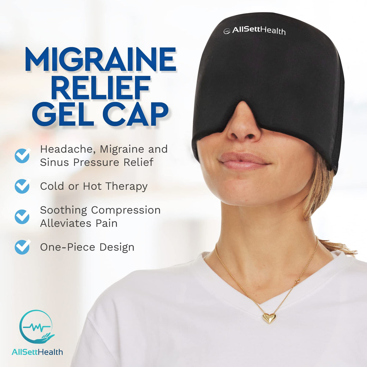 2 Pack - Migraine Relief Cap Ice Head Wrap Headache and Migraine Hat | Headache Relief with Hot/Cold Gel Head Ice Pack with Face and Eye Headache Mask Compress