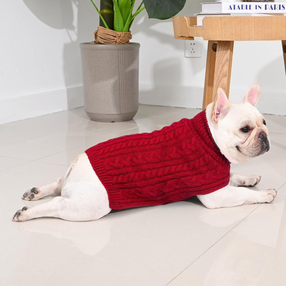 KCFESTIHUE 2 Pack Dog Sweaters for Medium Dogs Turtleneck Pullover Cable Knit Stretch Clothes French Bulldog Dachshund Boston Terrier Corgi Beagle Pug Boy Girl Pets Winter Clothes (M, Pink & Red)