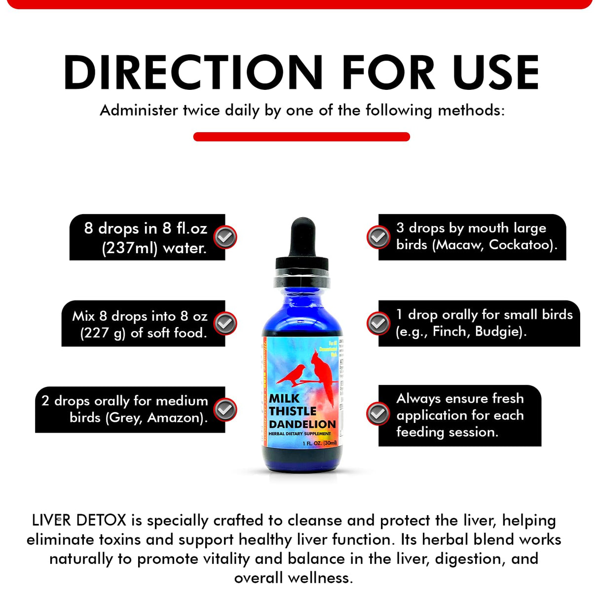 Morning Bird Milk Thistle & Dandelion Extract 1 fl oz - Organic Bird Supplement for Optimal Health – Support Liver Heath & Promotes Detox - Suitable for All Birds Species