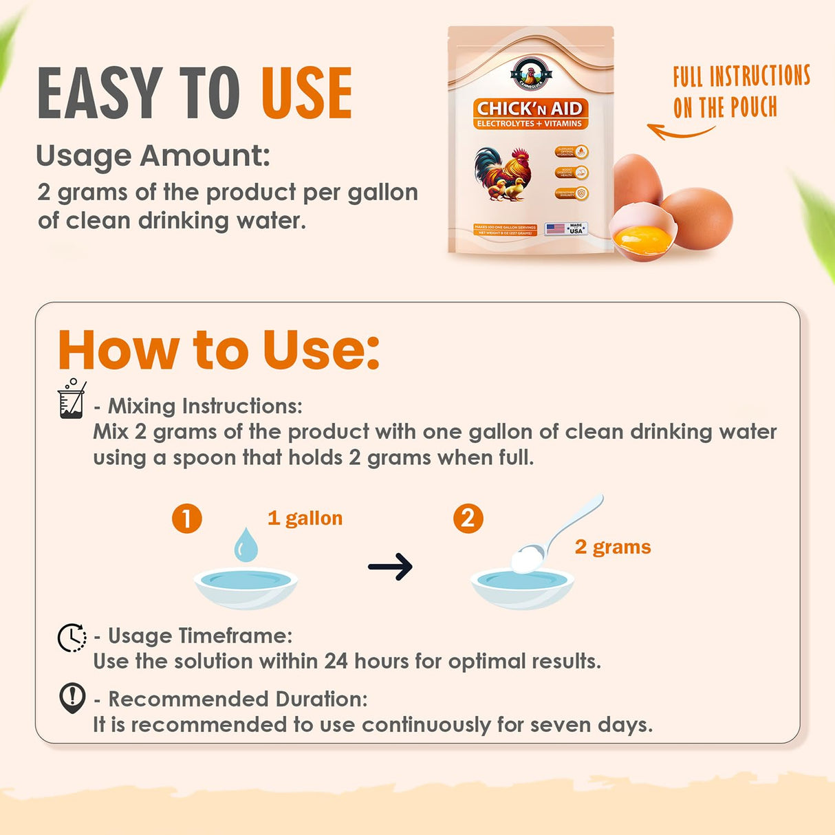 CanineGluca Chick’n Aid, 8 oz Essential Chicken Supplement, Ideal for Hydration, Immunity, Digestive Health. Enhanced with Poultry Vitamins, Electrolytes, and Probiotics, for Chickens, Ducks, Turkeys