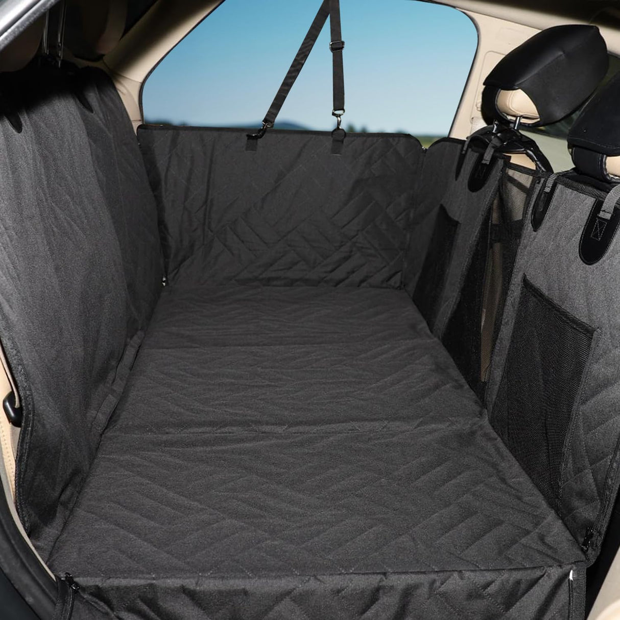MIROZO Dog Car Seat Cover for Back Seat,Back Seat Extender for Dogs,600D Heavy Dog Seat Cover,Pet Seat Protector,Large Space Travel Bed for Dog with 3-Fold Bottom for Car Mid-Size SUV/Small Truck