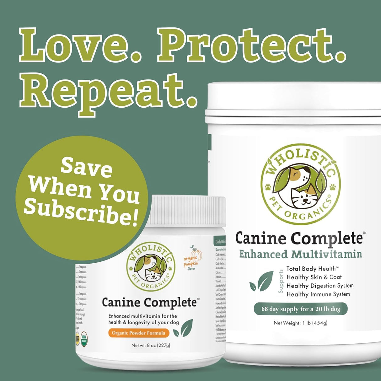 Wholistic Pet Organics Canine Complete - Dog Multivitamin Powder - 1 Lb - Daily Dog Vitamins and Supplements for Homemade Food - Immune System, Skin, Coat & Overall Health - All Breeds - 45 Scoops