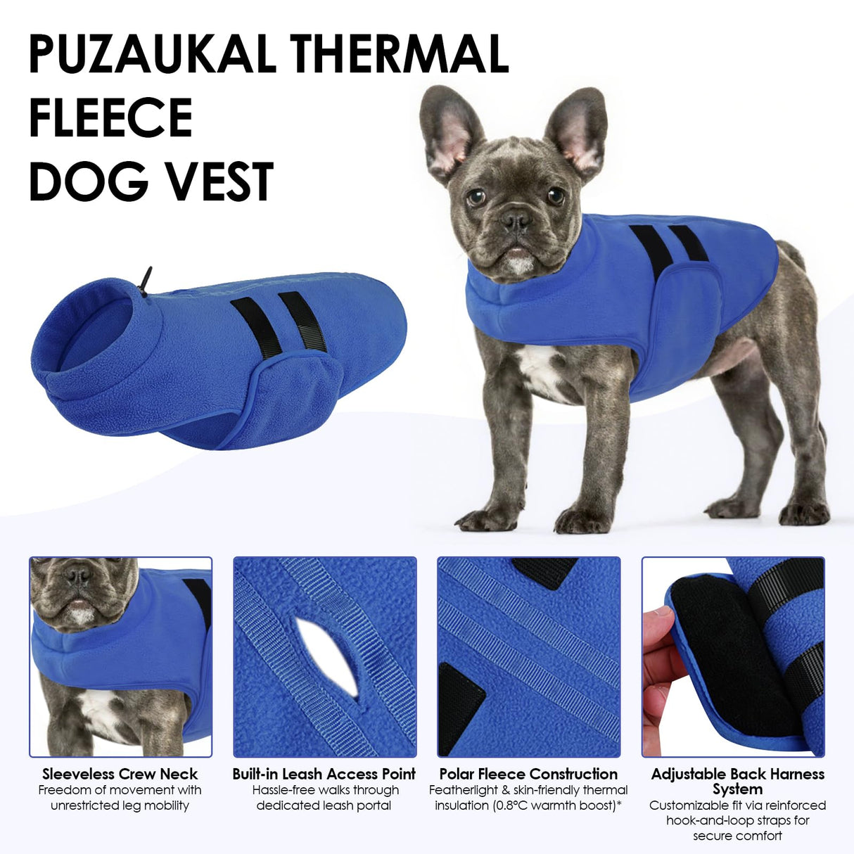 PUZAUKAL Dog Sweater,Adjustable Dog Sweaters for Small, Medium and Large Dogs Boys Girls, Dachshund Chihuahua Fleece Dogs Sweater(Blue,XL)
