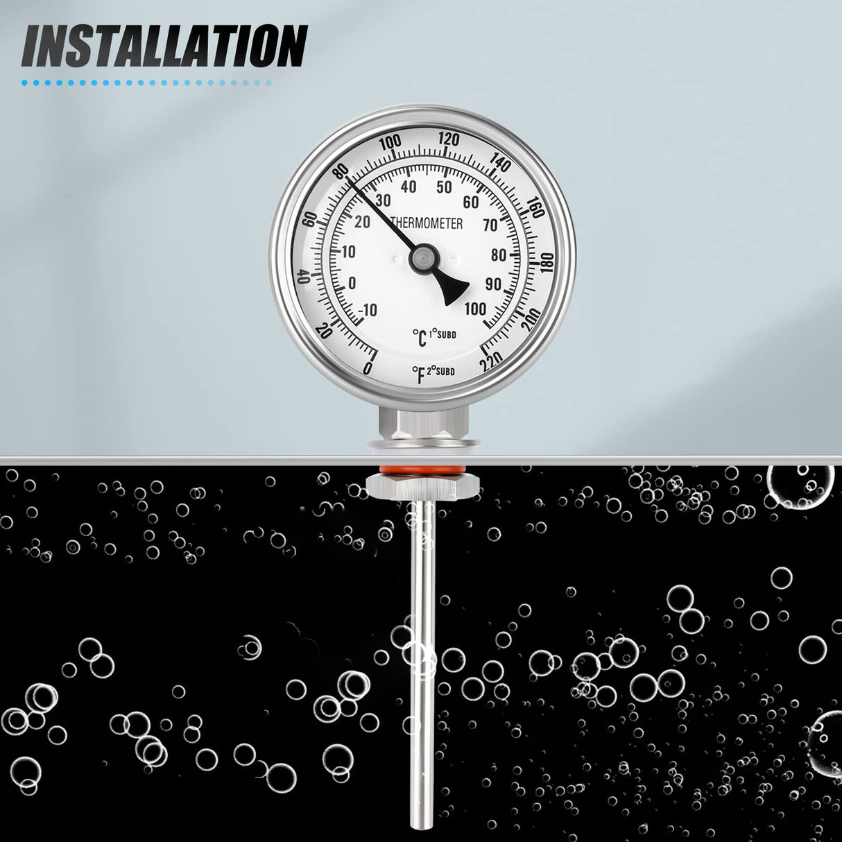 MEANLIN MEASURE 1/2" NPT Bimetal Thermometer for hot Water, boilers, and Pipes,3.3" Dial, 4.4" Stainless Steel Stem,Temperature Range 0-220°F/-10-100 ° C, Accuracy 2%,Lower Mount