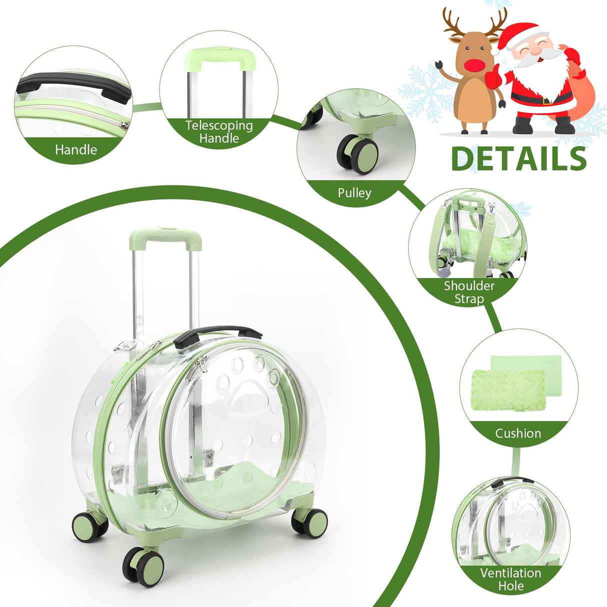 Transparent & Fully Breathable Hard cat Carrier with Rolling Wheels for Dogs, Cats, Multiple Carrying Options, Perfect for Traveling/Taking a Walk