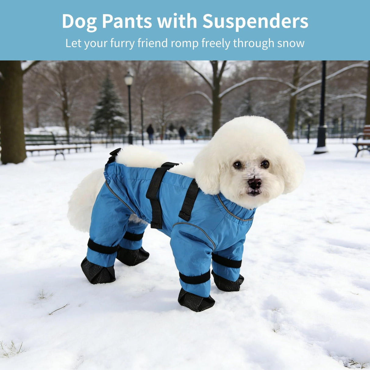 Dog Pants with Suspenders, Adjustable Waterproof Dog Boots, Anti-Dirty Anti-Slip Pet Paw Protectors, Reflective for Night Visibility, Ideal for Daily Outdoor Strolls (Blue, S)